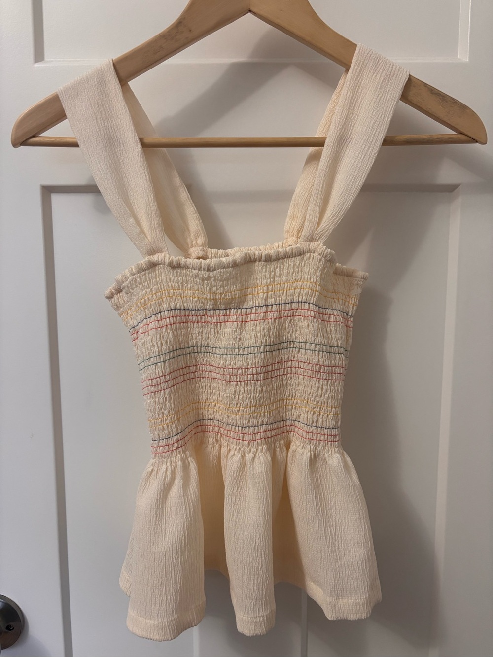 Madewell Cream Smocked Tank with Multicolor Stripe Detail size XS